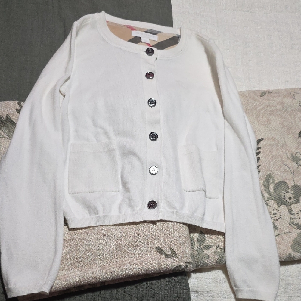 Burberry White and Gray Cardigan